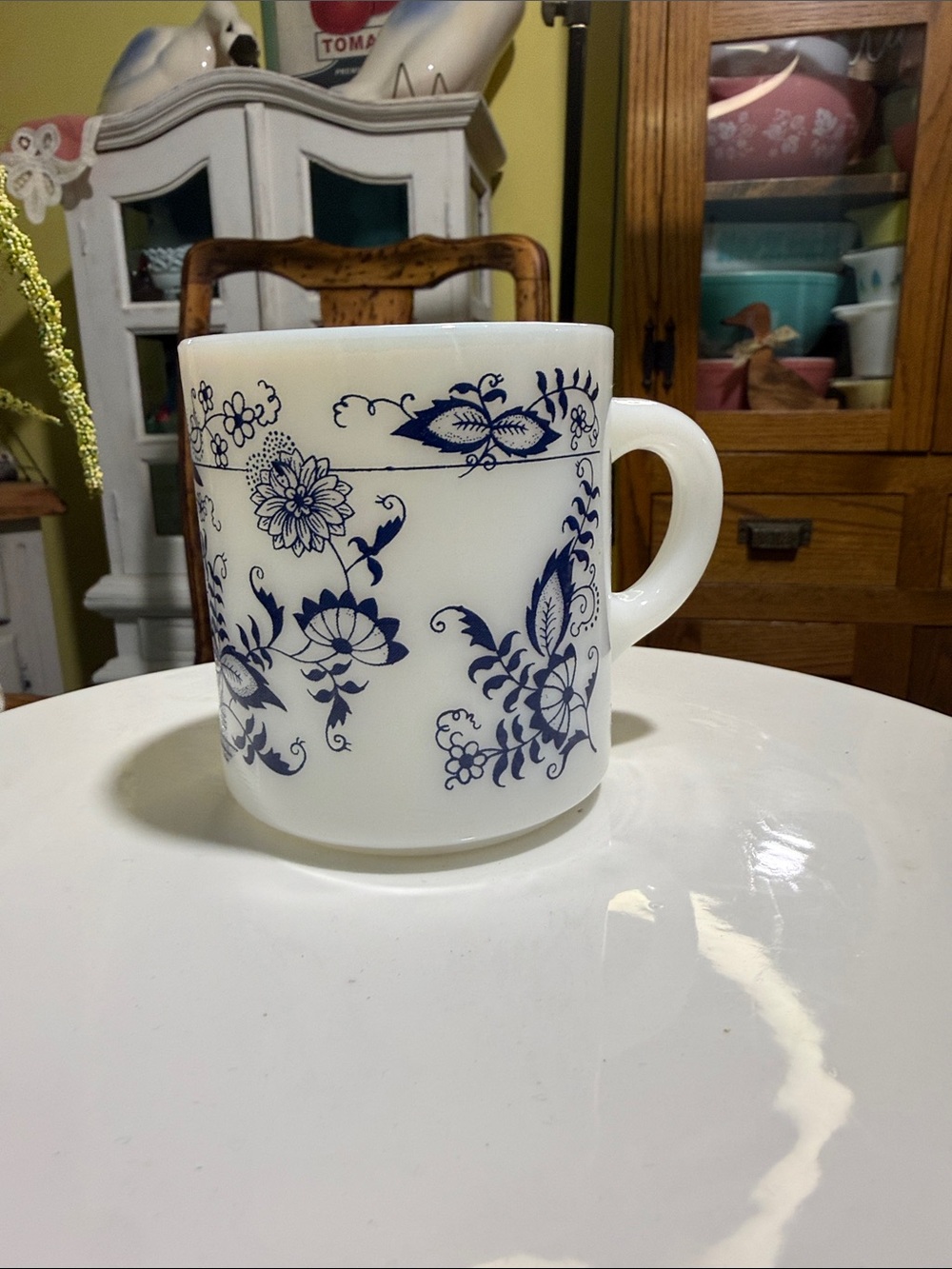 Vintage milk glass blue onion Danube coffee mug cup